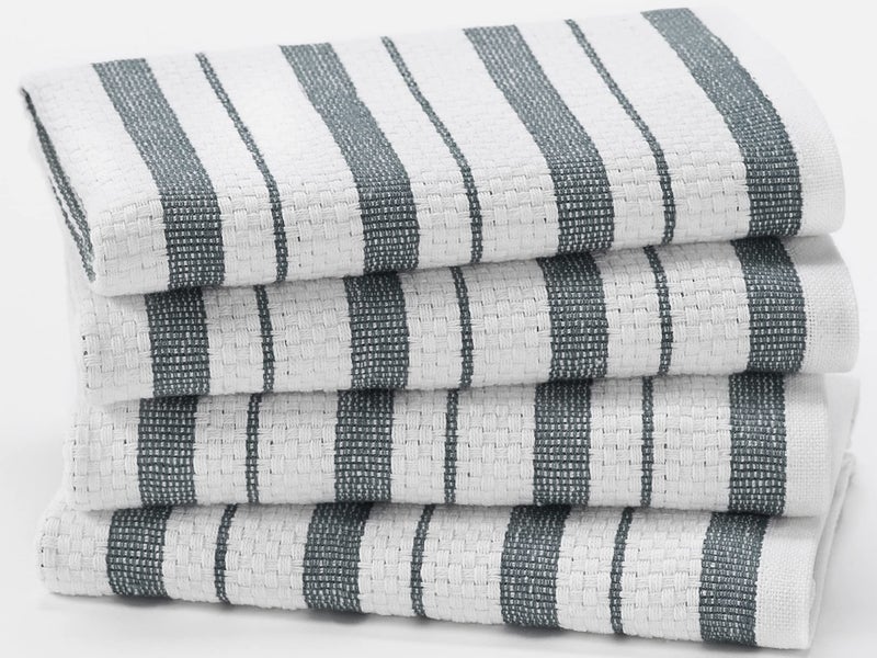 COTTON CRAFT - 4 Pack - Basket Weave Kitchen Towels - Grey - Cotton - Oversized 20x30 - Modern Clean Striped Pattern - Convenient Hanging Loop - Image 1
